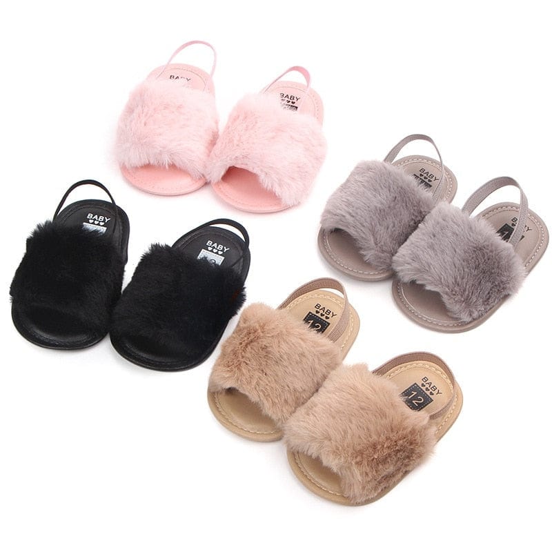 Proactive Baby Baby Footwear Baywell Cute Baby Girls Faux Fur Slides Sandals