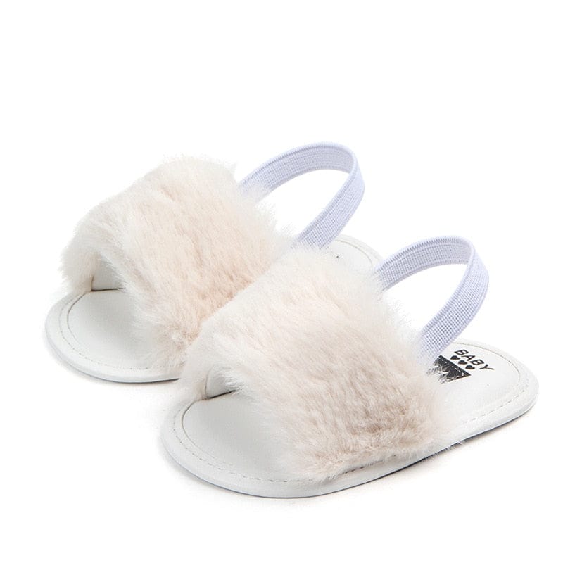 Proactive Baby Baby Footwear White / 0-6 Months Baywell Cute Baby Girls Faux Fur Slides Sandals