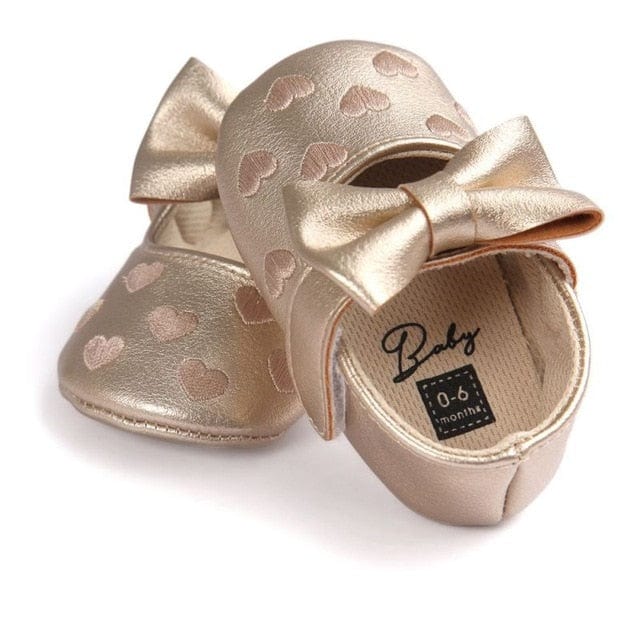 Proactive Baby Baby Footwear Gold / 0-6 Months Leather Girl Baby Shoes-Bow Fringe, Soft Soled, Non-slip Footwear