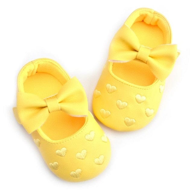 Proactive Baby Baby Footwear Yellow / 0-6 Months Leather Girl Baby Shoes-Bow Fringe, Soft Soled, Non-slip Footwear