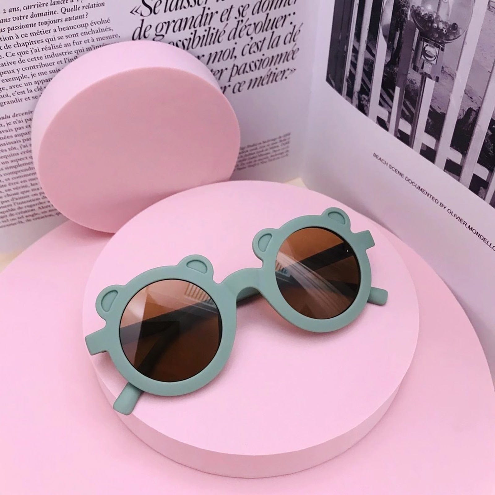 Proactive Baby Baby Sunglasses Green Bear New Lovely Kids Round Street Baby Sunglasses