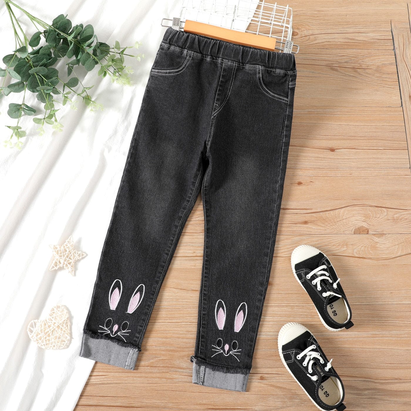 Proactive Baby Black / 4 - 5 Years PatPat Hot Sale Casual Jeans For Girl Cute Cat Design