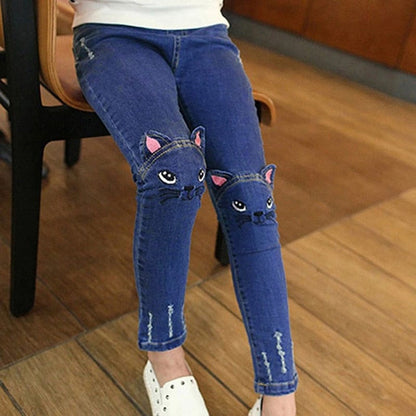 Proactive Baby Deep Blue / 4 - 5 Years PatPat Hot Sale Casual Jeans For Girl Cute Cat Design