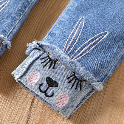 Proactive Baby PatPat Hot Sale Casual Jeans For Girl Cute Cat Design