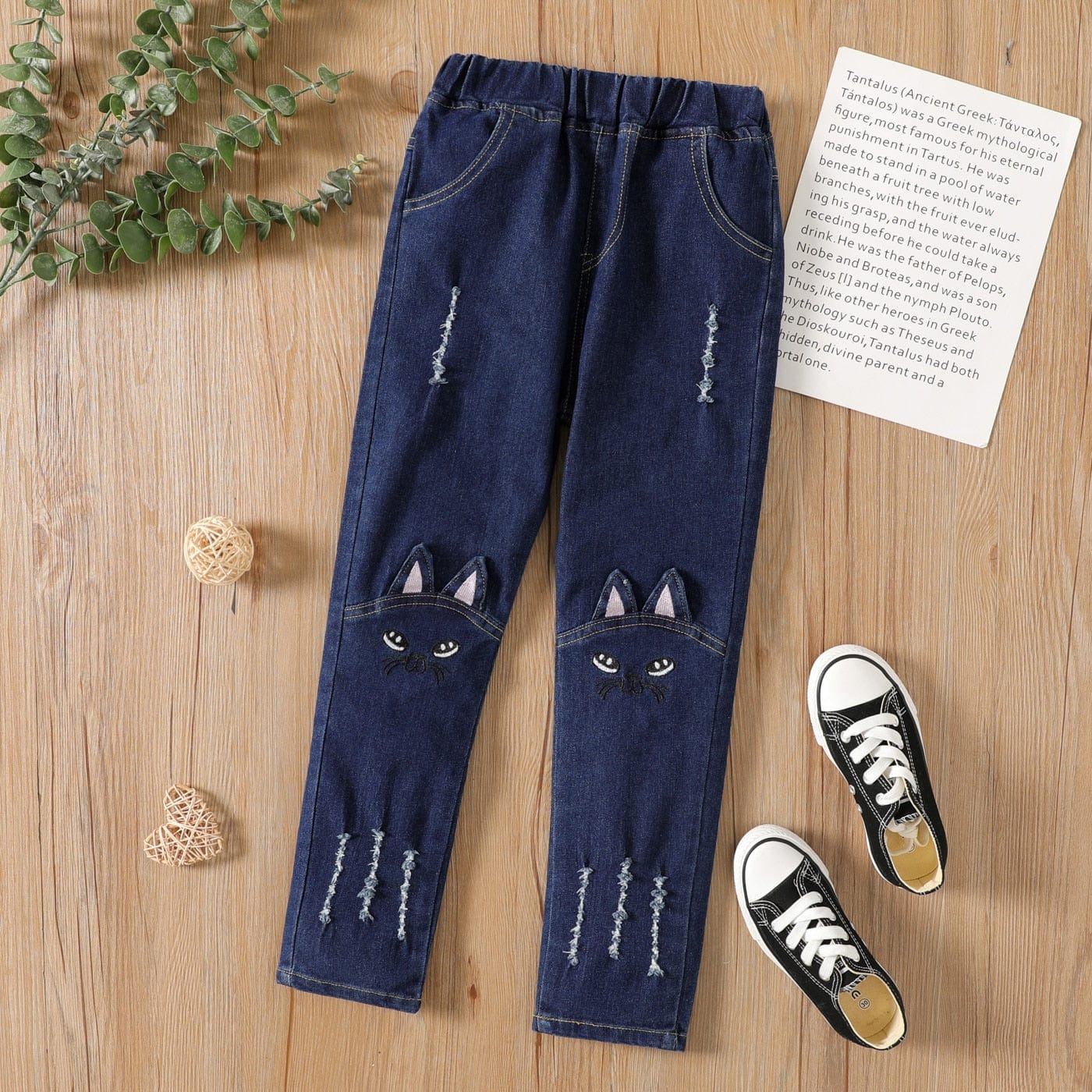 Proactive Baby PatPat Hot Sale Casual Jeans For Girl Cute Cat Design