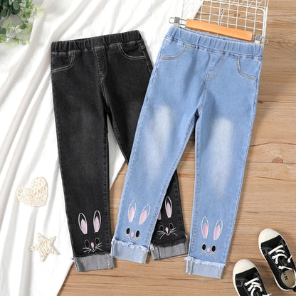 Proactive Baby PatPat Hot Sale Casual Jeans For Girl Cute Cat Design