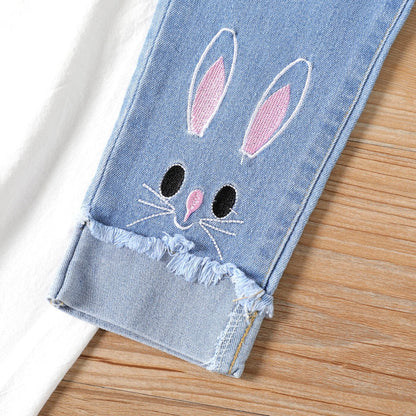 Proactive Baby PatPat Hot Sale Casual Jeans For Girl Cute Cat Design