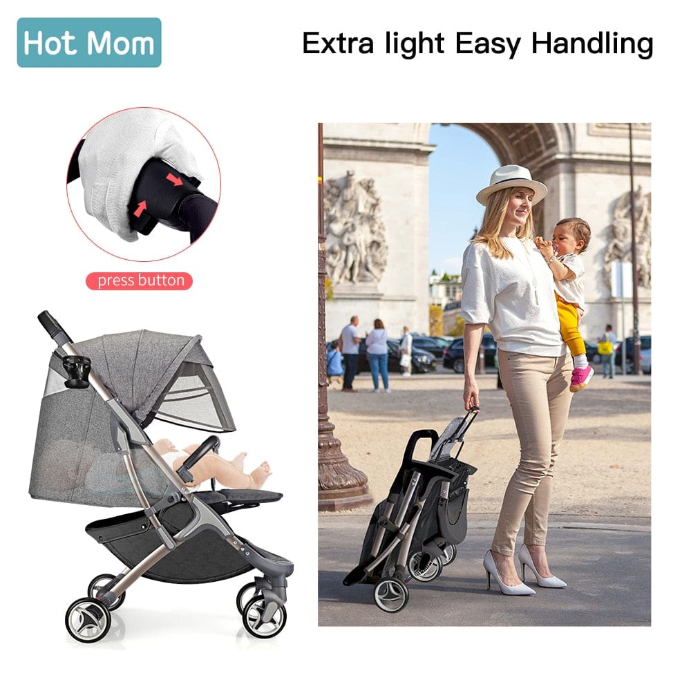 Proactive Baby Baby Carriage Stroller lightweight with foot muff,Hot Mom Compact portable Buggy ,Mini Travel Stroller,M19-Grey