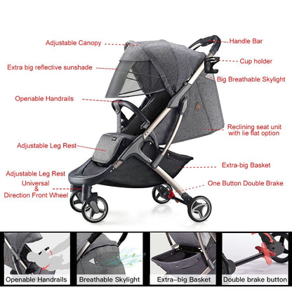 Proactive Baby Baby Carriage Stroller lightweight with foot muff,Hot Mom Compact portable Buggy ,Mini Travel Stroller,M19-Grey