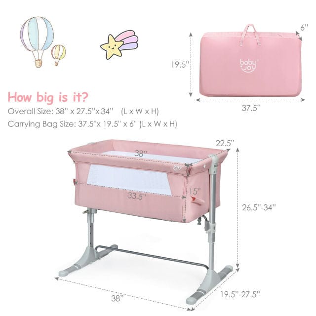 Proactive Baby BB5339PI / United States Babyjoy Baby Bedside Crib I Portable Bed Side Bassinet with Carrying Bag