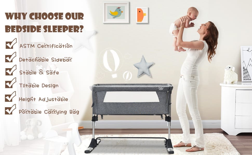 Proactive Baby Babyjoy Baby Bedside Crib I Portable Bed Side Bassinet with Carrying Bag