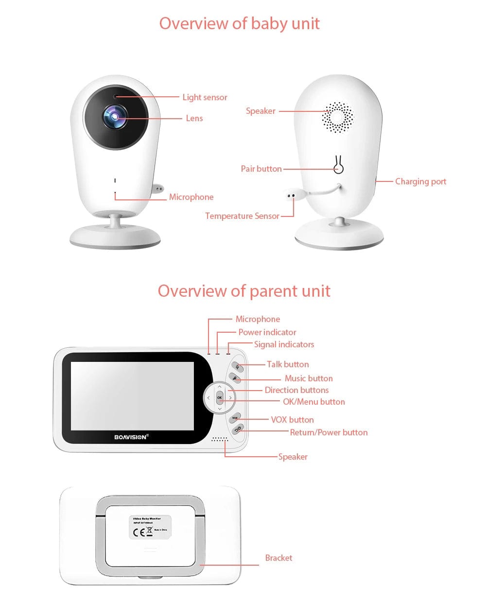 Proactive Baby BOAVISION Baby Monitor With Camera 4.3" High Resolution Display