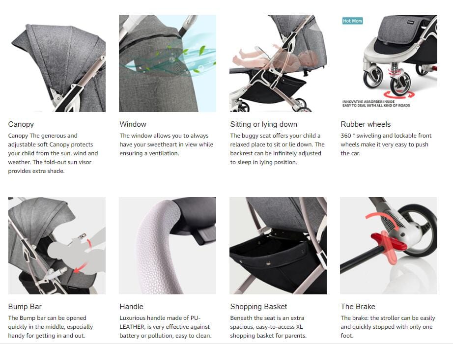 Proactive Baby Hot Mom™ Light-Weight Baby Stroller I Baby Mini-Travel Stroller