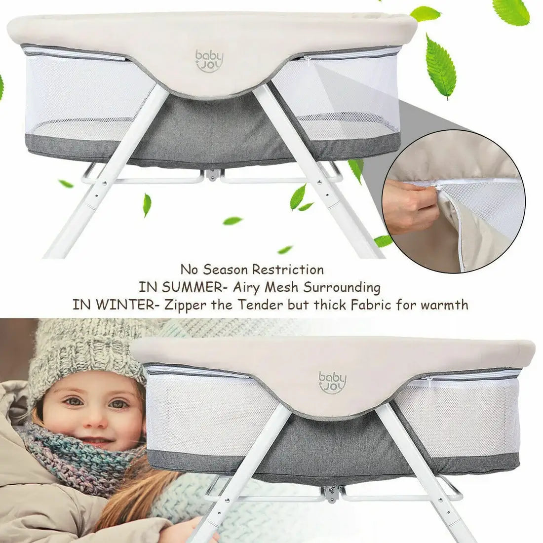 Baby Joy Rocking Bassinet - Lightweight Travel Bassinet For Baby