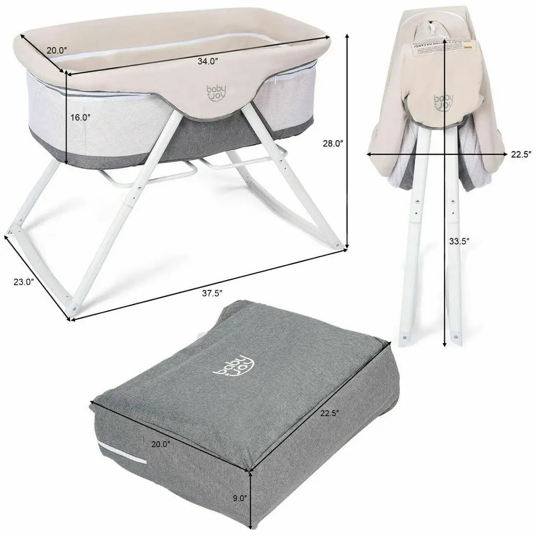 Baby Joy Rocking Bassinet - Lightweight Travel Bassinet For Baby