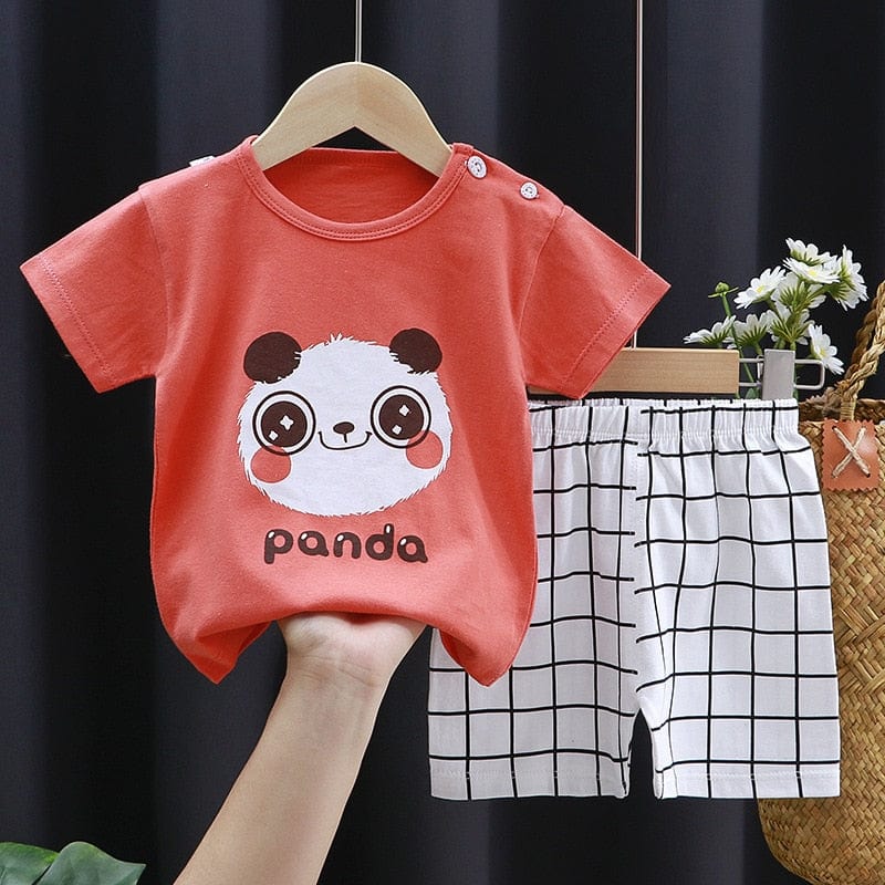 2pcs Baby Boy Panda Print Brown Long-sleeve Hoodie and Trousers Set