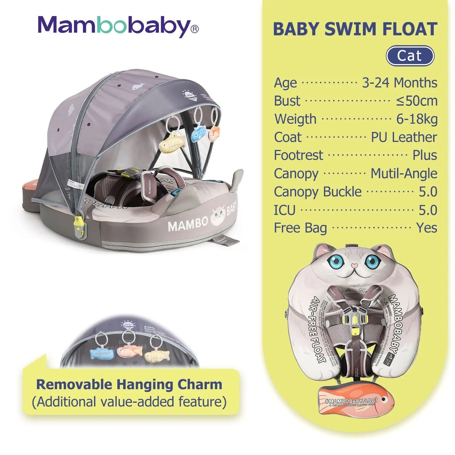 Mambobaby™ Baby Swim Float with Canopy & Safety Seat (3–24 Months) | Cat Edition - 10790228-3d-cover-steamship-m - Proactive Baby