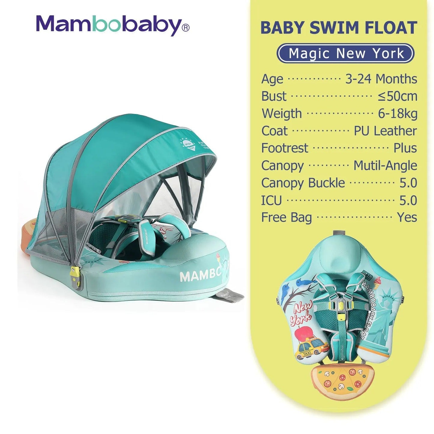 Mambobaby™ Baby Swim Float with Canopy & Safety Seat (3–24 Months) | Magic New York Edition - 10790228-3d-cover-steamship-m - Proactive Baby