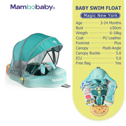 Mambobaby™ Baby Swim Float with Canopy & Safety Seat (3–24 Months) | Magic New York Edition - 10790228-3d-cover-steamship-m - Proactive Baby