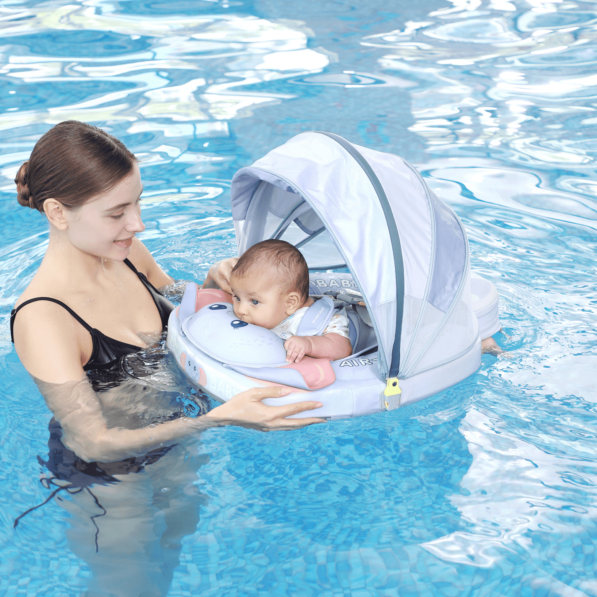 Mambobaby™ Baby Swim Float with Canopy & Safety Seat (3–24 Months) |Mommy Elephant Edition