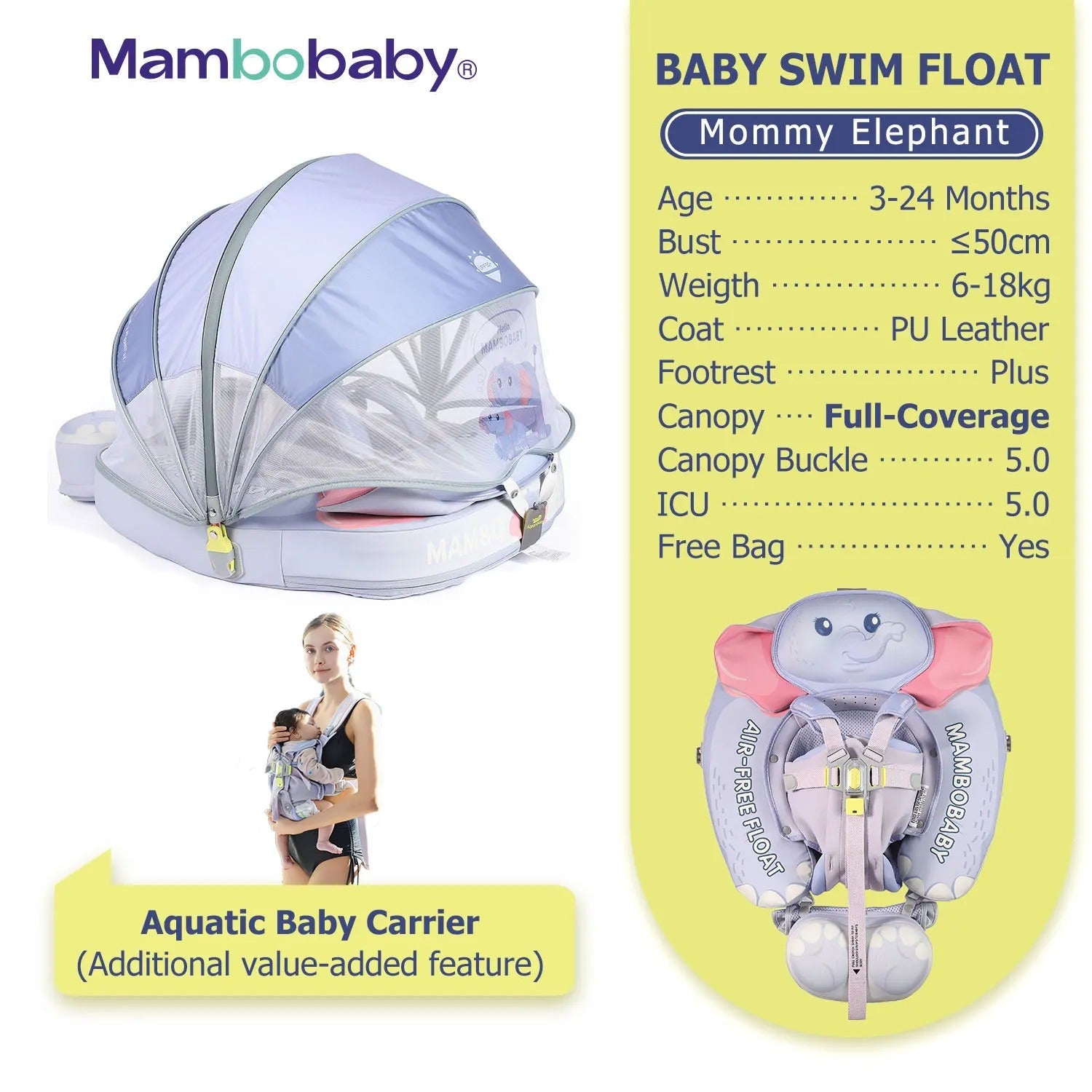 Mambobaby™ Baby Swim Float with Canopy & Safety Seat (3–24 Months) |Mommy Elephant Edition - 10790228-3d-cover-steamship-m - Proactive Baby