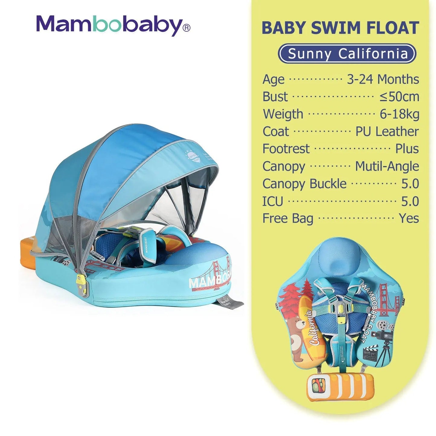 Mambobaby™ Baby Swim Float with Canopy & Safety Seat (3–24 Months) | Sunny California Edition - 10790228-3d-cover-steamship-m - Proactive Baby