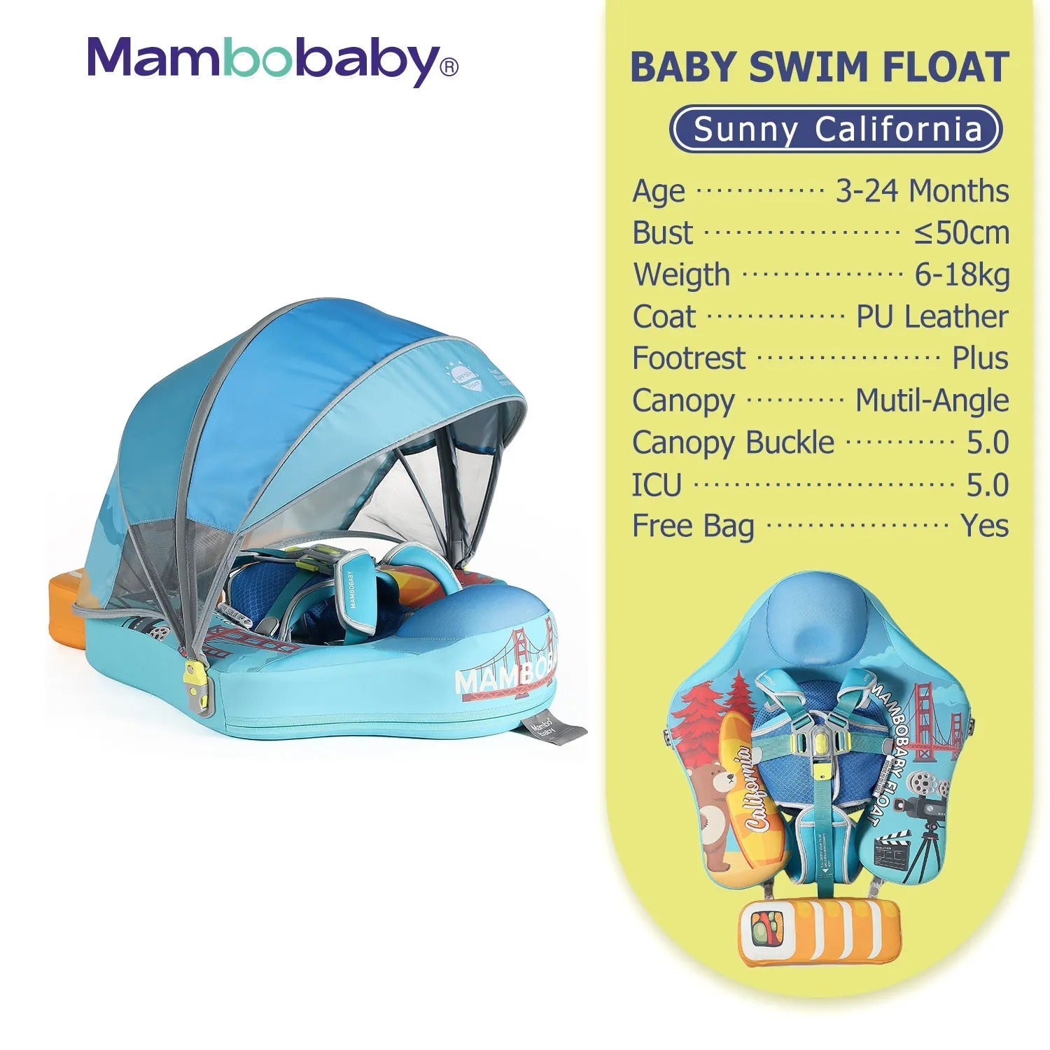 Mambobaby™ Baby Swim Float with Canopy & Safety Seat (3–24 Months) | Sunny California Edition - 10790228-3d-cover-steamship-m - Proactive Baby