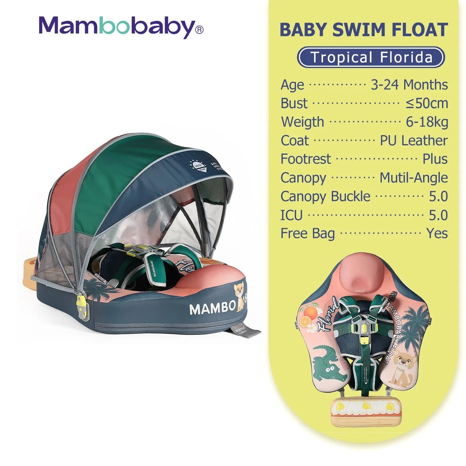 Mambobaby™ Baby Swim Float with Canopy & Safety Seat (3–24 Months) |Tropical Florida Edition - 10790228-3d-cover-steamship-m - Proactive Baby