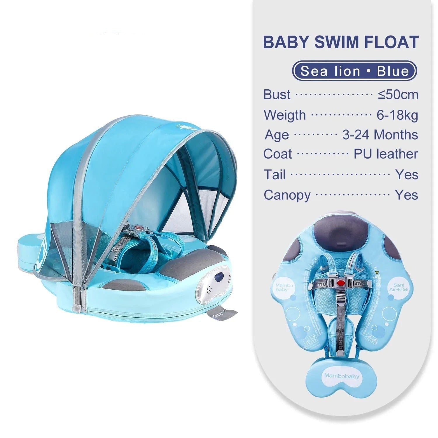 Proactive Baby Baby Float for Swimming Pool MamboBaby™ Baby Swim Float With Sun-Shade Canopy Age 3-24 Months -Elephant Variant