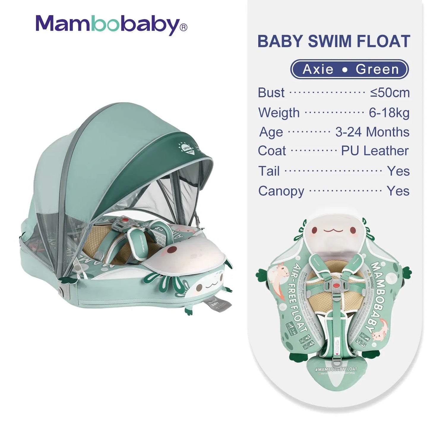 MamboBaby™ New Design Swim Float For Age 3 - 24 Months - Whale Design - 24575860-3d-wide-size-green - Proactive Baby