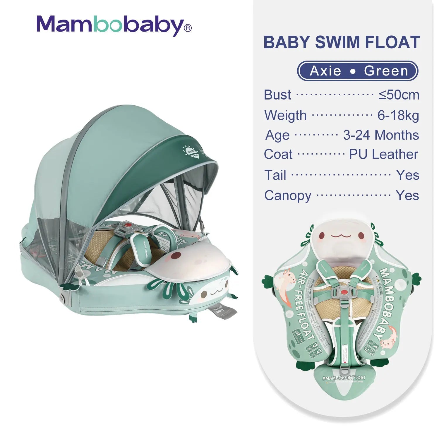 MamboBaby™ New Design Swim Float For Age 3 - 24 Months - Whale Design - 24575860-3d-wide-size-green - Proactive Baby