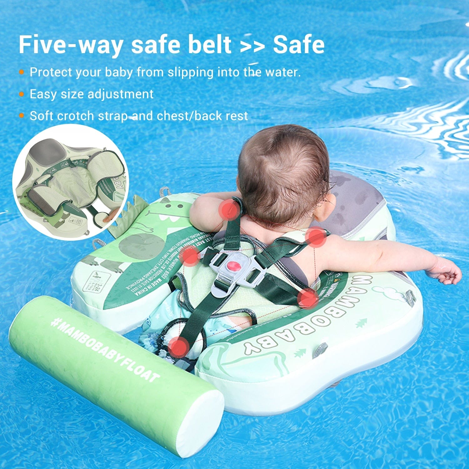 Mambobaby Non-Inflatable Baby Swim Trainer With Improved Tail- Dinosau