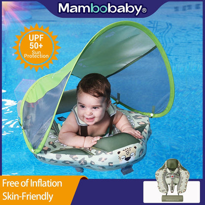 Proactive Baby Mambobaby Non-Inflatable Leopard Design Baby Swim Float with Canopy For 3-24 Month