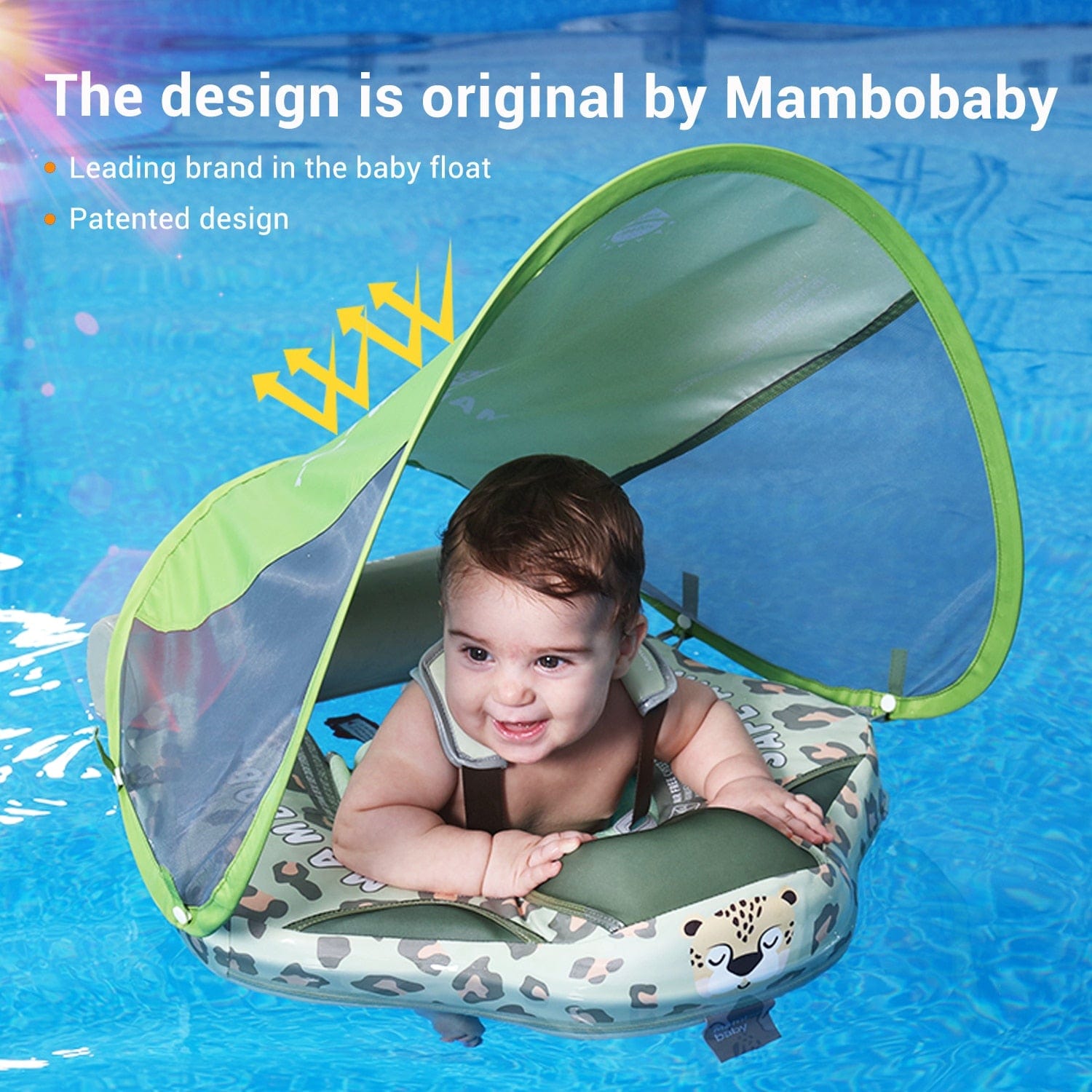 Proactive Baby Mambobaby Non-Inflatable Leopard Design Baby Swim Float with Canopy For 3-24 Month