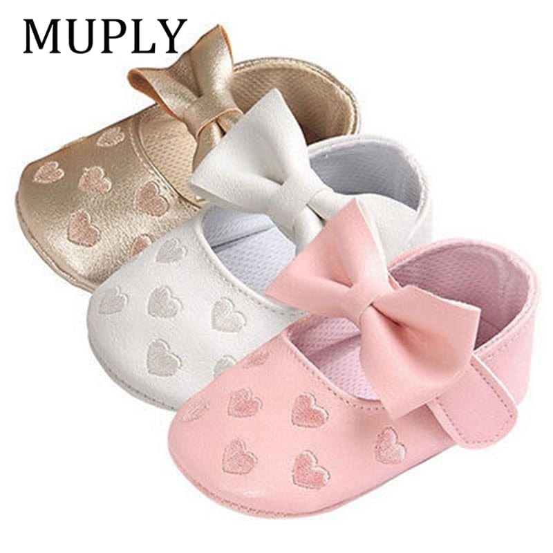 Proactive Baby Baby Footwear MUPLY Leather Girl Baby Shoes-Bow Fringe, Soft Soled, Non-slip Footwear