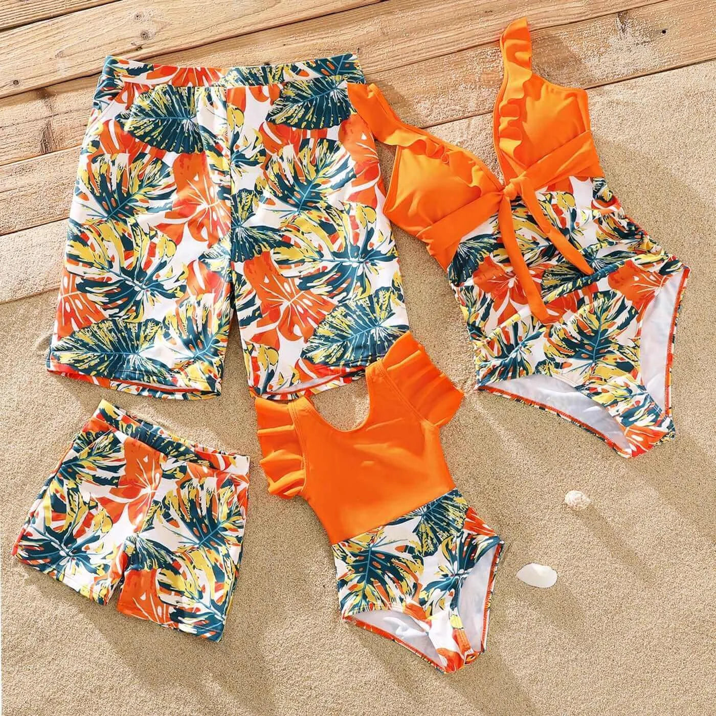 PatPat Family Matching Swimsuit Orange Over All Tropical Print