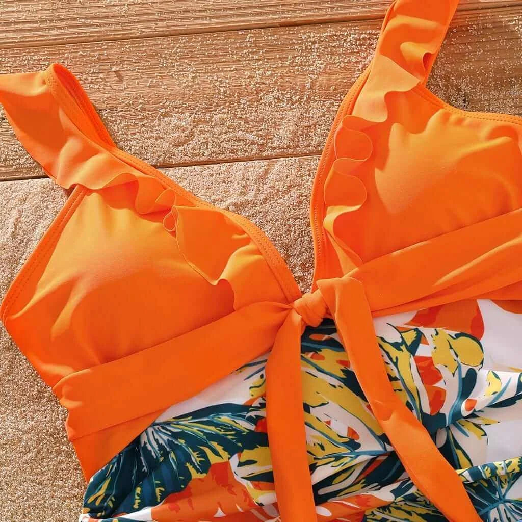 PatPat Family Matching Swimsuit Orange Over All Tropical Print