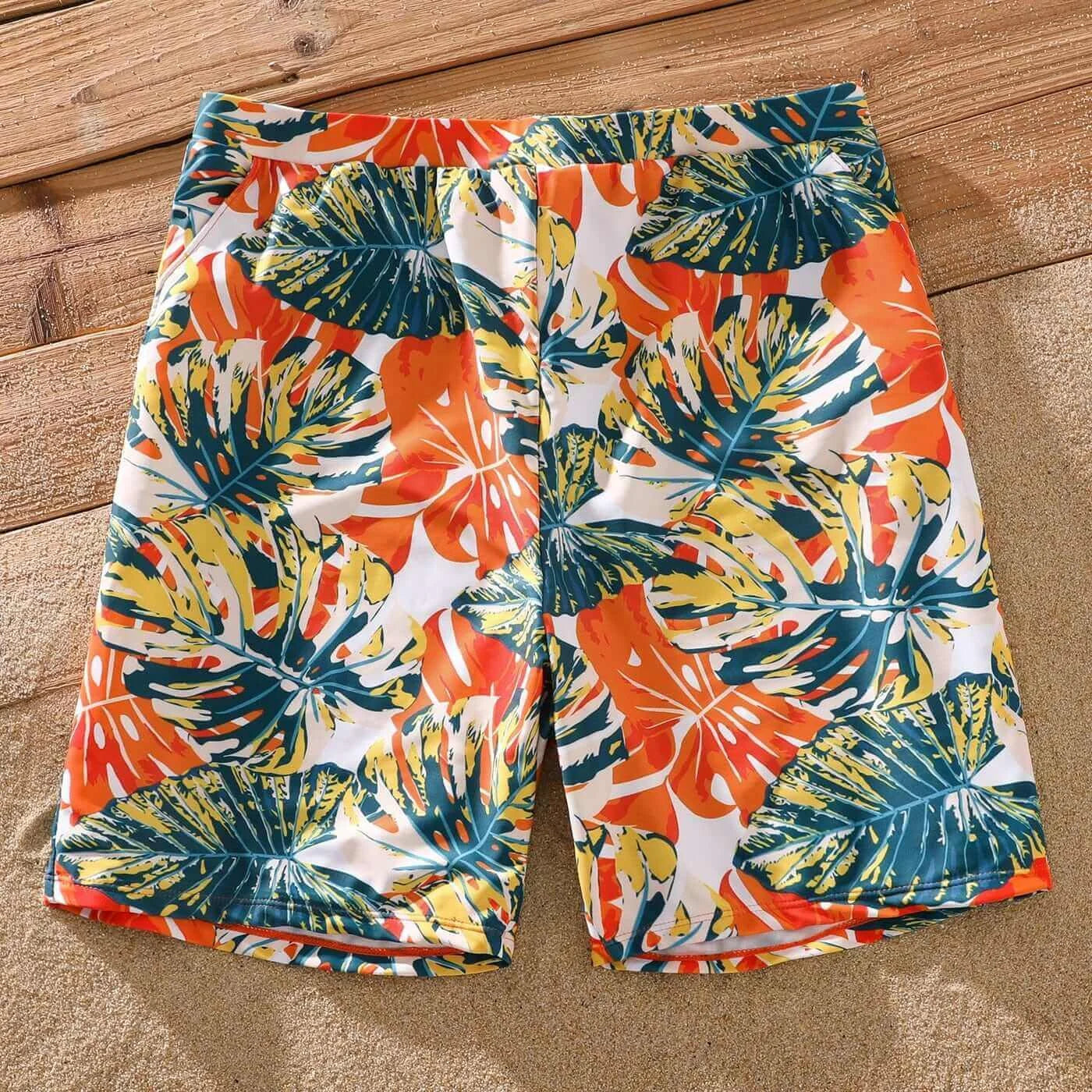 PatPat Family Matching Swimsuit Orange Over All Tropical Print