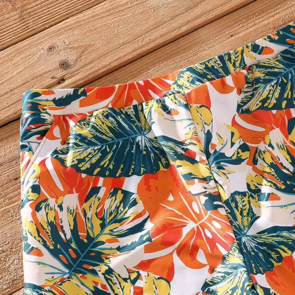 PatPat Family Matching Swimsuit Orange Over All Tropical Print