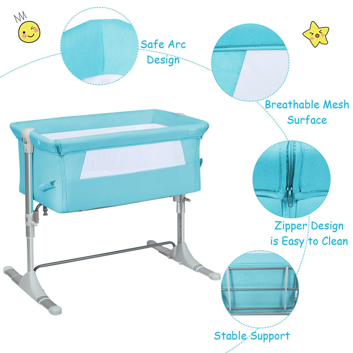 Babyjoy Baby Bedside Crib I Portable Bed Side with Carrying B