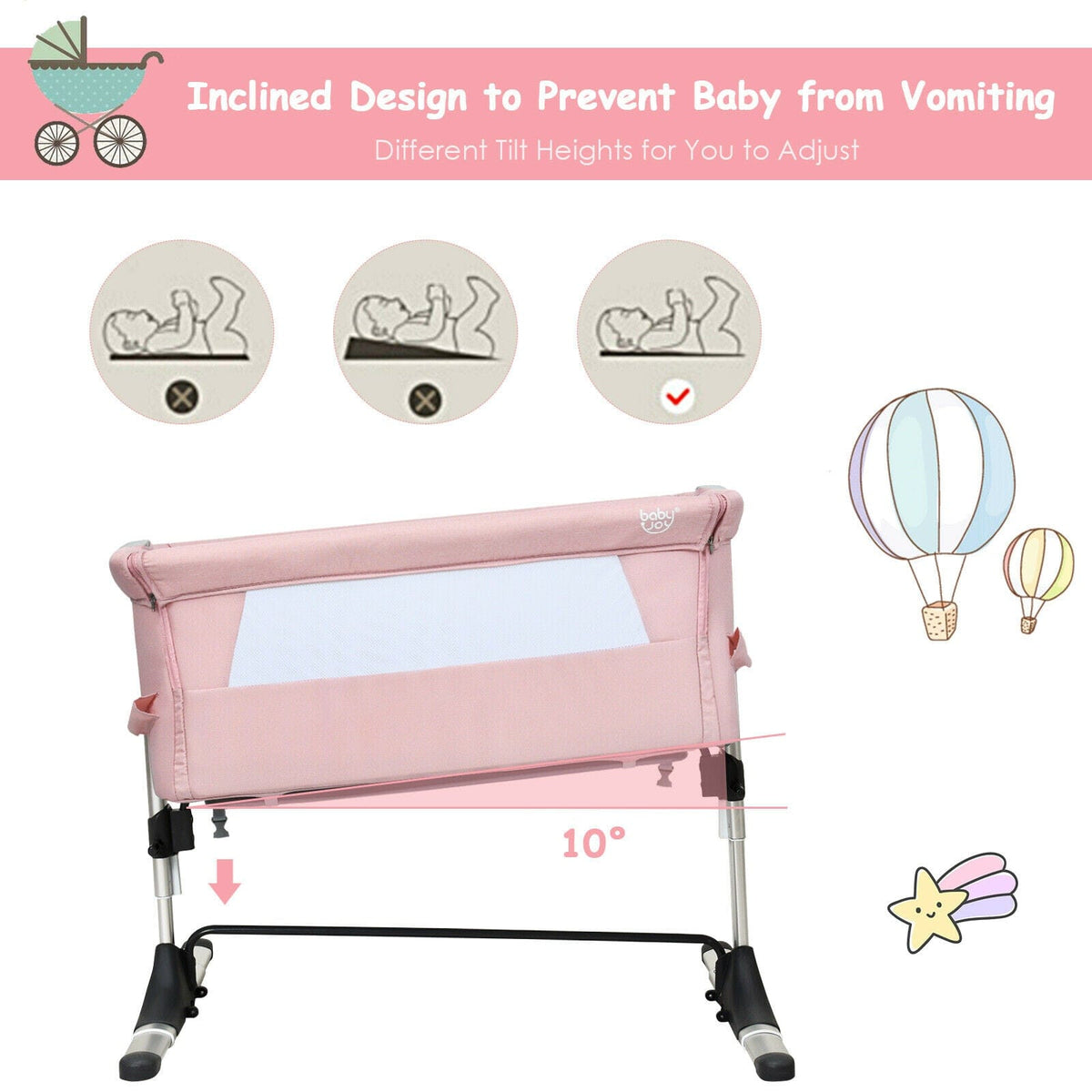 Babyjoy Baby Bedside Crib I Portable Bed Side with Carrying B
