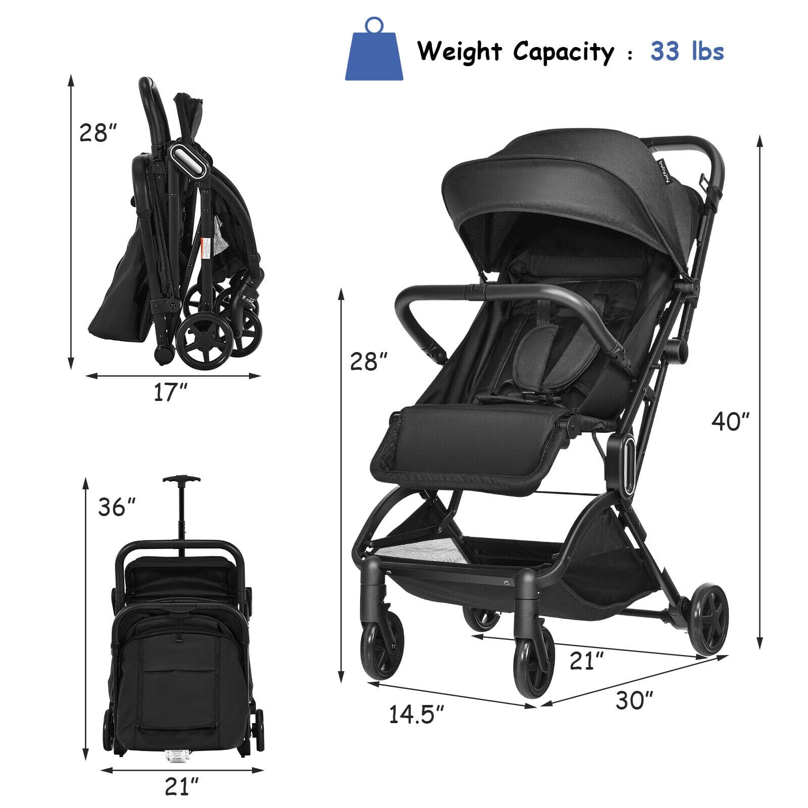 Proactive Baby Babyjoy Lightweight Baby Stroller Foldable Travel Stroller for Airplane Black  BC10002BK