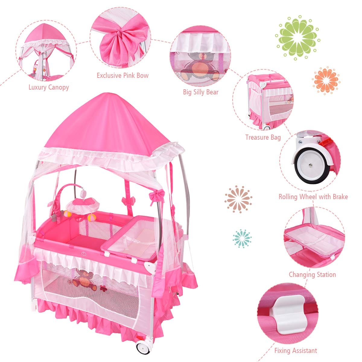 Pink crib outlet with changing table