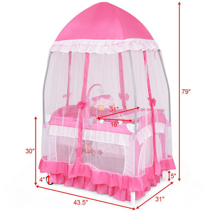 Proactive Baby Baby & Toddler BabyJoy Nursery Center with Foldable Bassinet, Changing Table, Mesh Net with Cute Whirling Toys