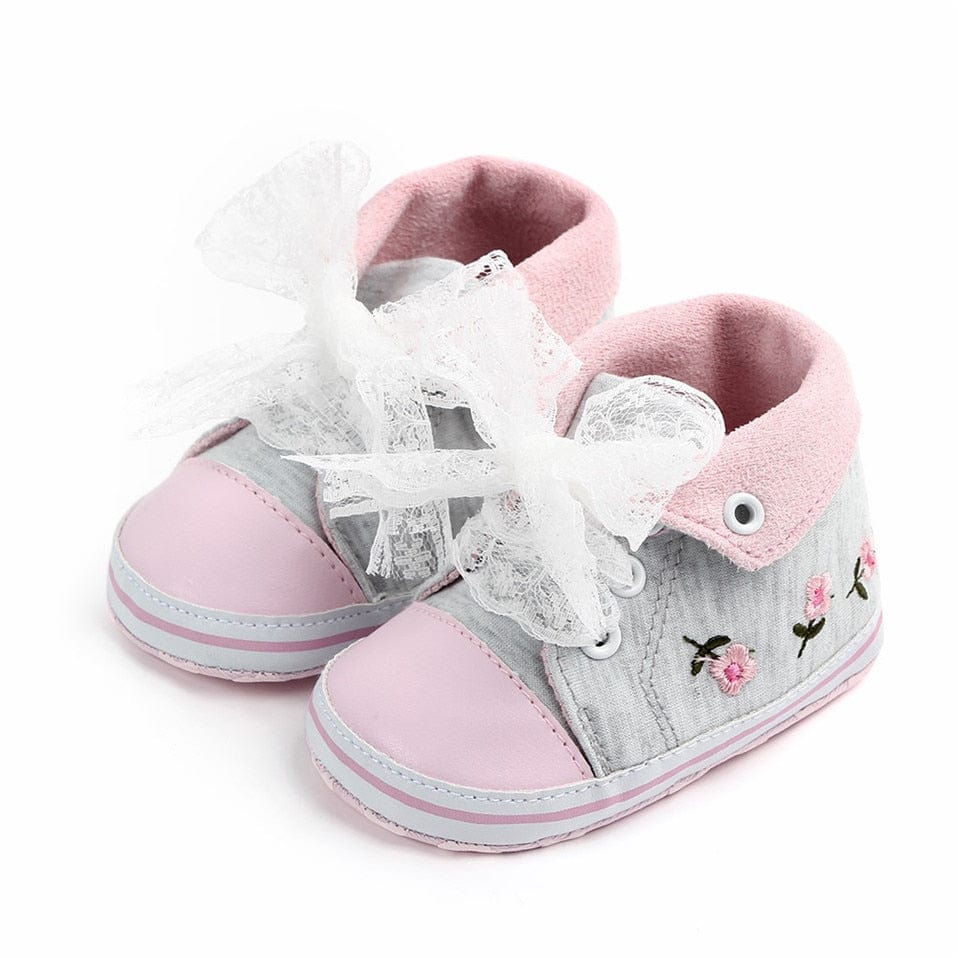 Proactive Baby Model 2-Gray / 0-6 Months ComfyBaby Cute Baby Girl Shoes With Floral Embroidery