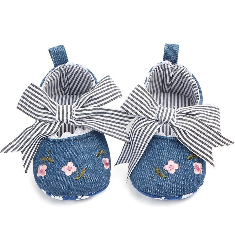 Proactive Baby Model 3-Navy / 0-6 Months ComfyBaby Cute Baby Girl Shoes With Pretty Floral Embroidery