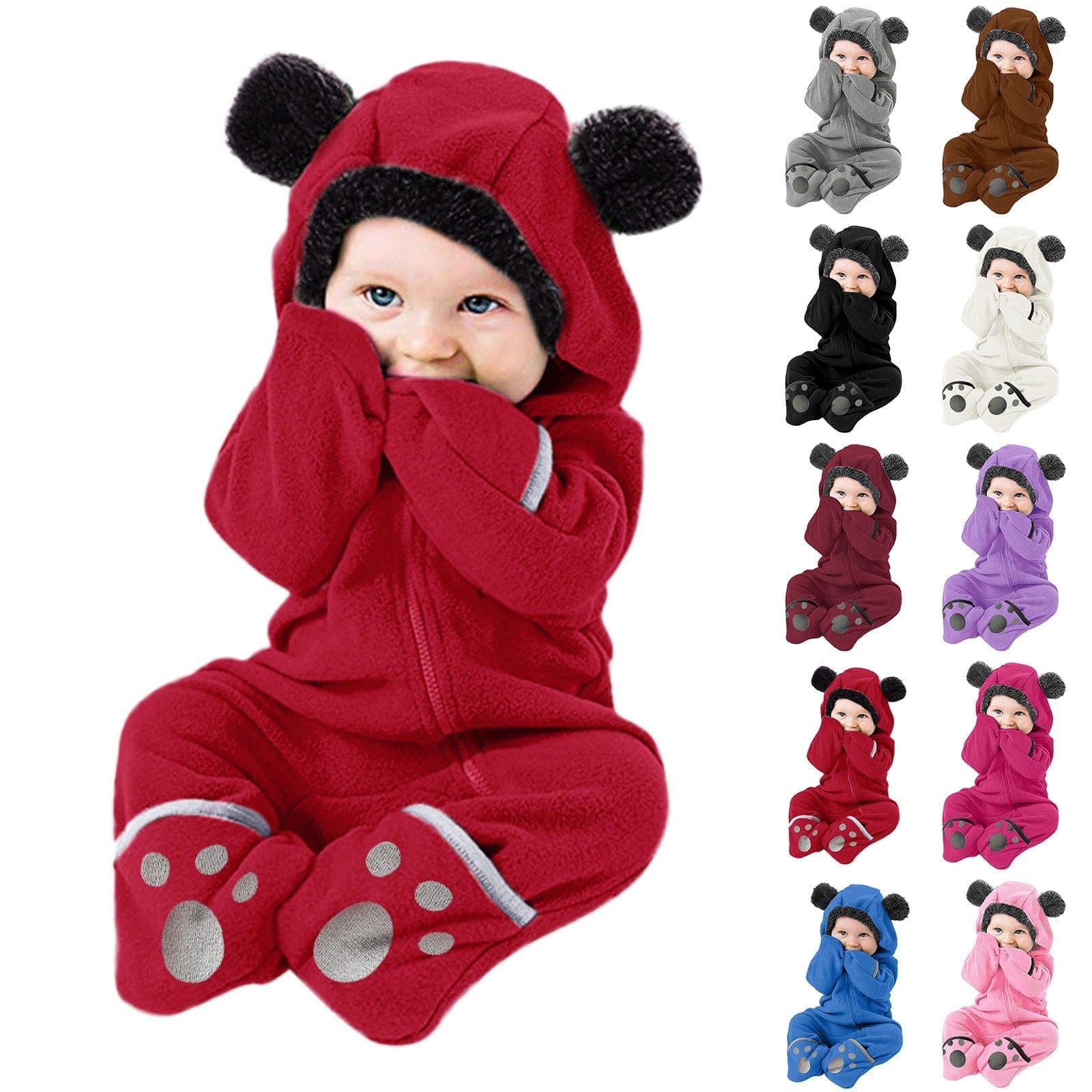 Proactive Baby Baby & Toddler Cuddle Club Cute Winter Warm Long Sleeve Zipper Winter Jumpsuit - For Infant or Newborn
