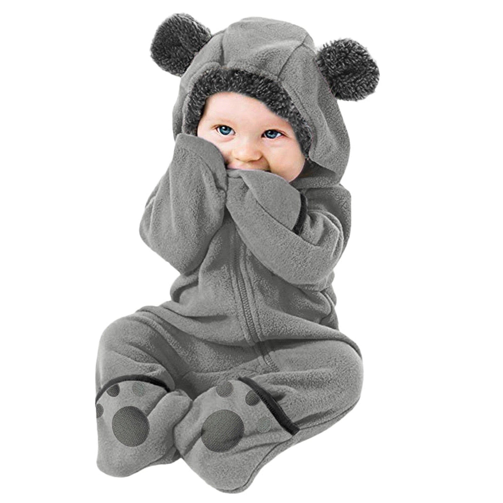 Winter newborn baby fleece jumpsuit children cotton coat cartoon bear  long-sleeved romper baby toddler warm