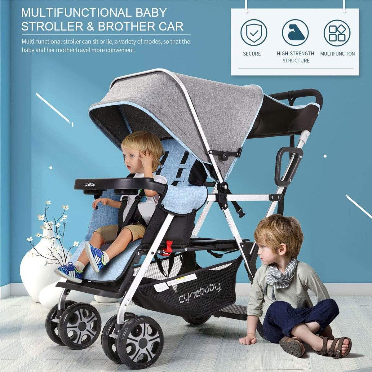 Proactive Baby Baby Pram Stroller cynebaby™ Baby Stroller For 2 babies - Grey
