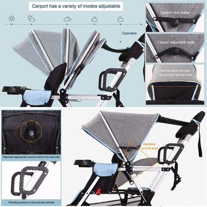 Proactive Baby Baby Pram Stroller cynebaby™ Baby Stroller For 2 babies - Grey